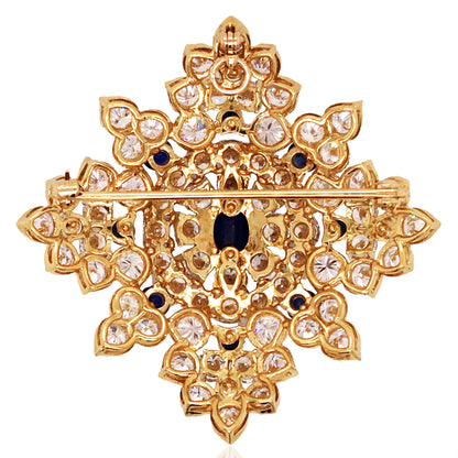 18K Gold Sapphire Diamond Brooch
