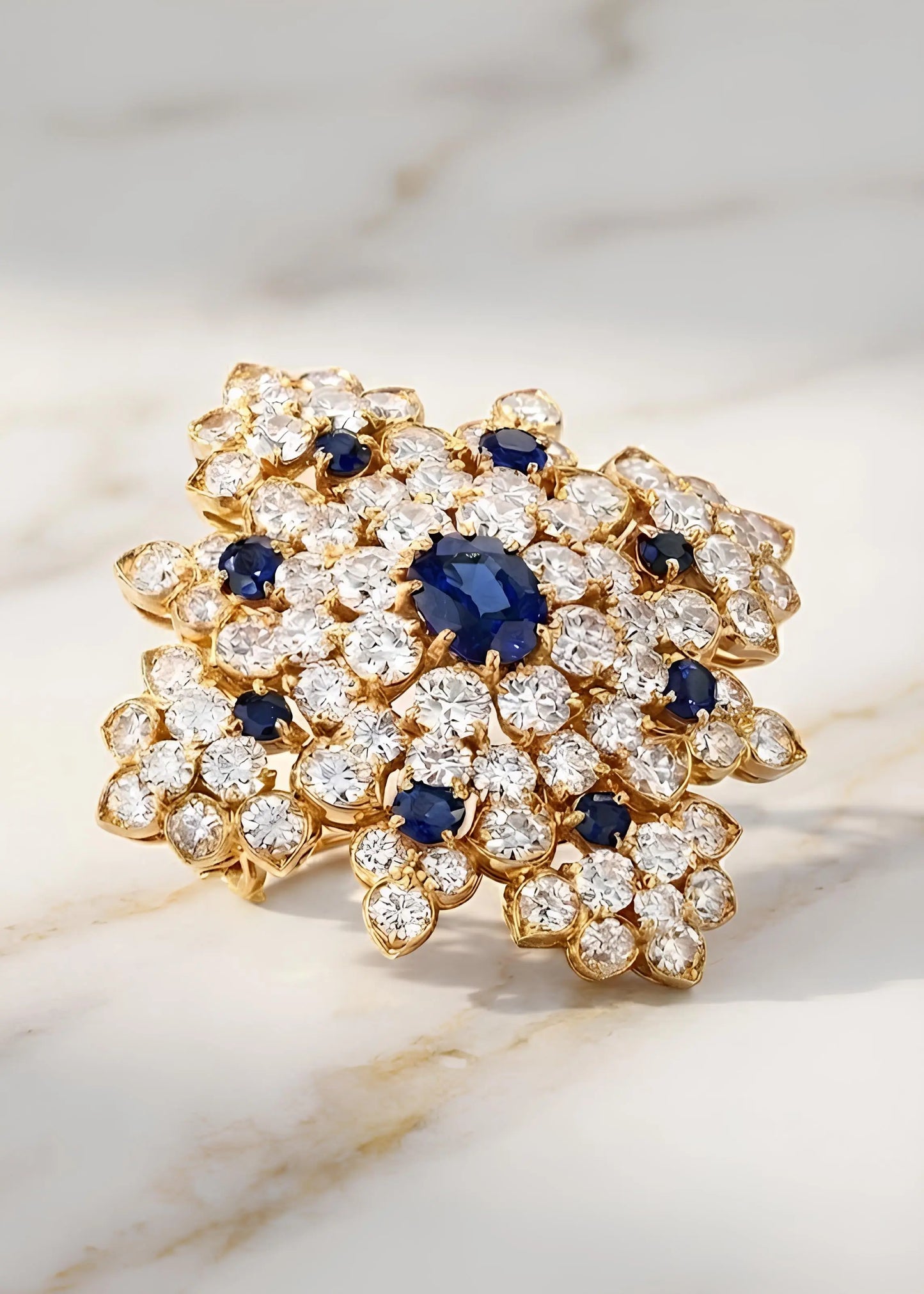 18K Gold Sapphire Diamond Brooch Lueur Jewelry