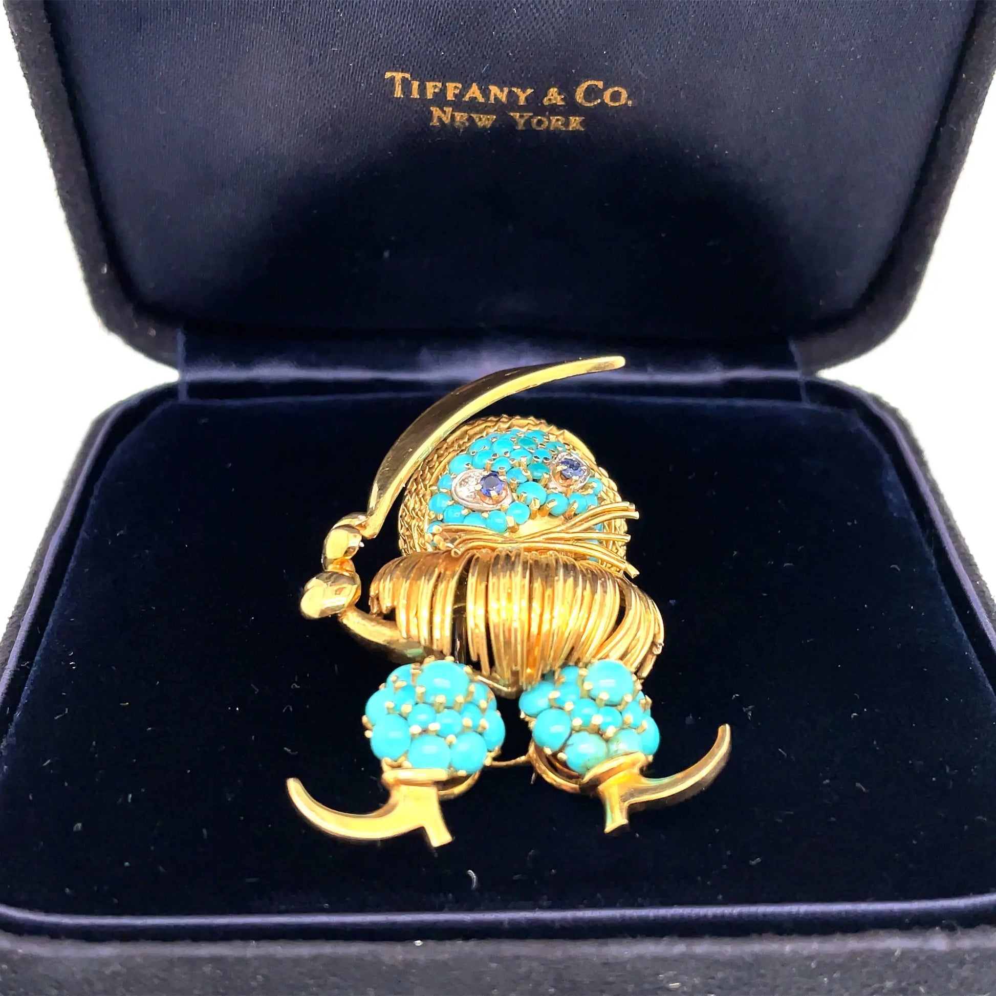 Tiffany, 18K Gold Turquoise Sapphire Diamond Brooch Tiffany