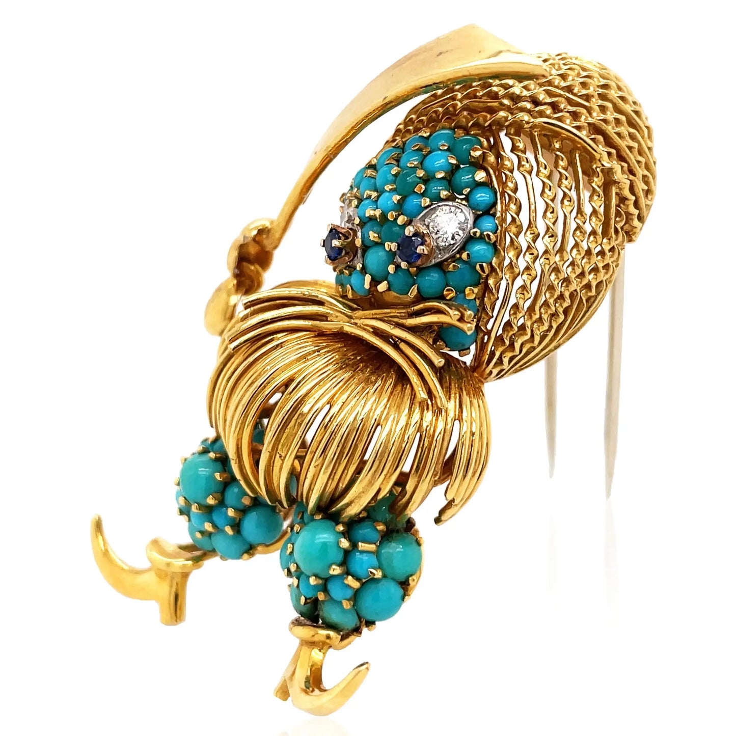 Tiffany, 18K Gold Turquoise Sapphire Diamond Brooch Tiffany