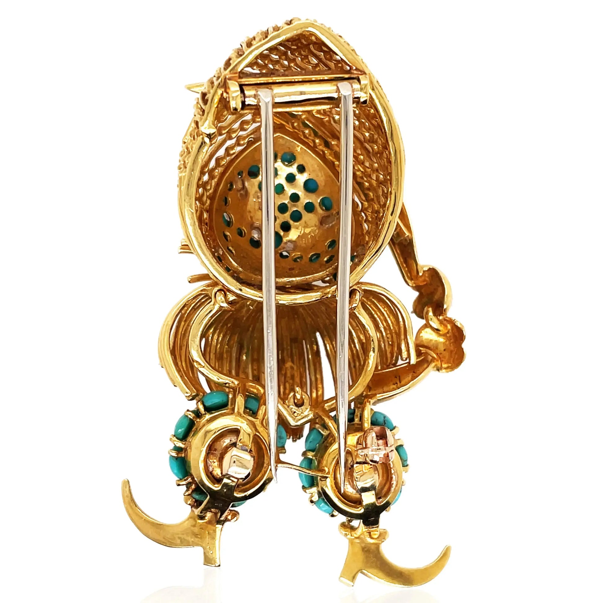 Tiffany, 18K Gold Turquoise Sapphire Diamond Brooch Tiffany