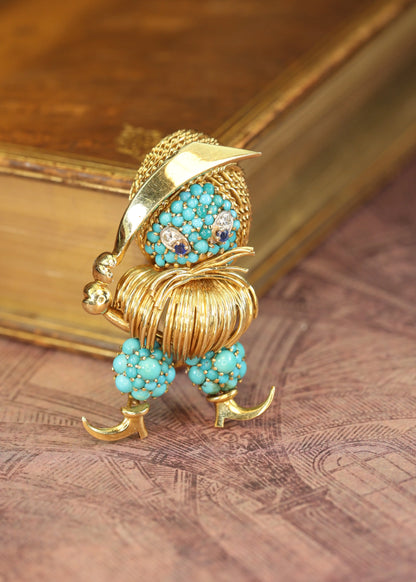 Tiffany, 14K Gold Turquoise Sapphire Diamond Brooch Tiffany