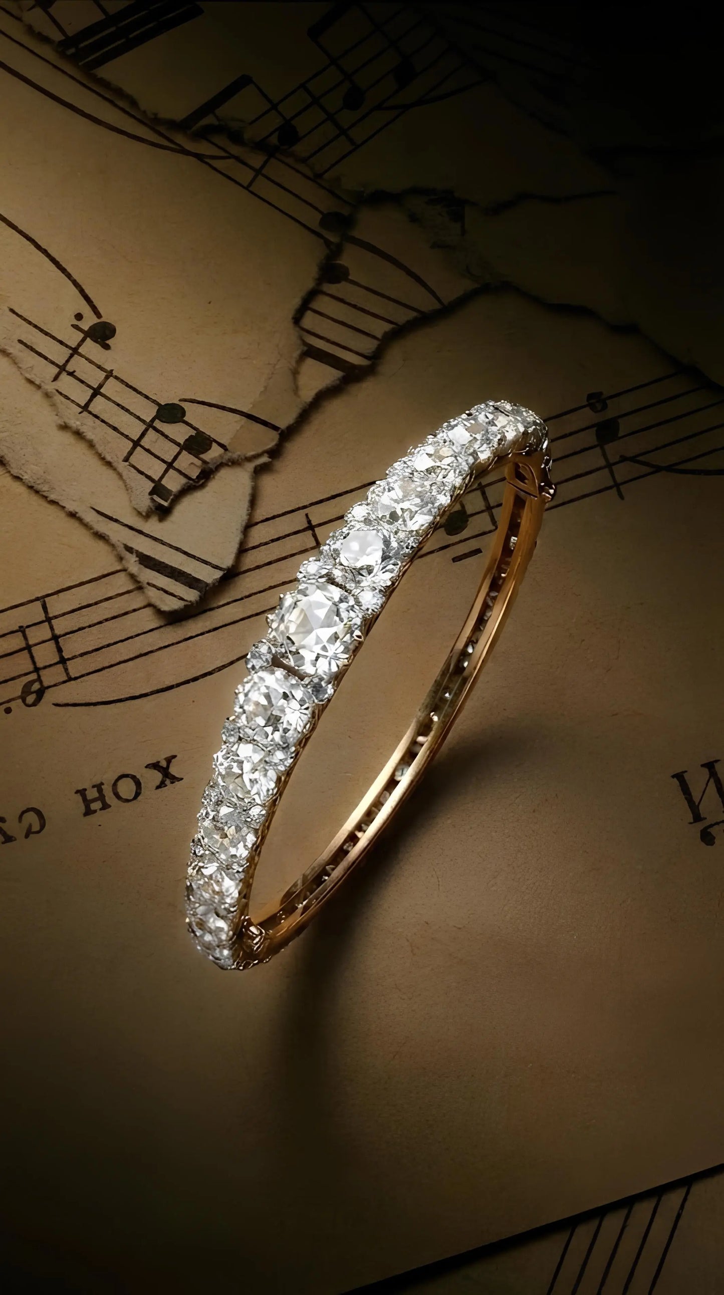 Victorian Gold Diamond Bangle Lueur Jewelry