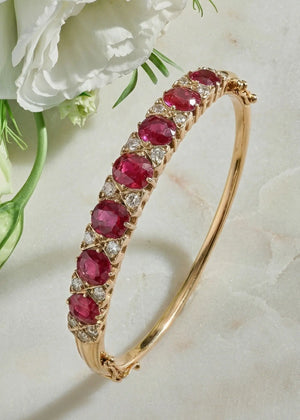Victorian Ruby Diamond Bangle, GIA