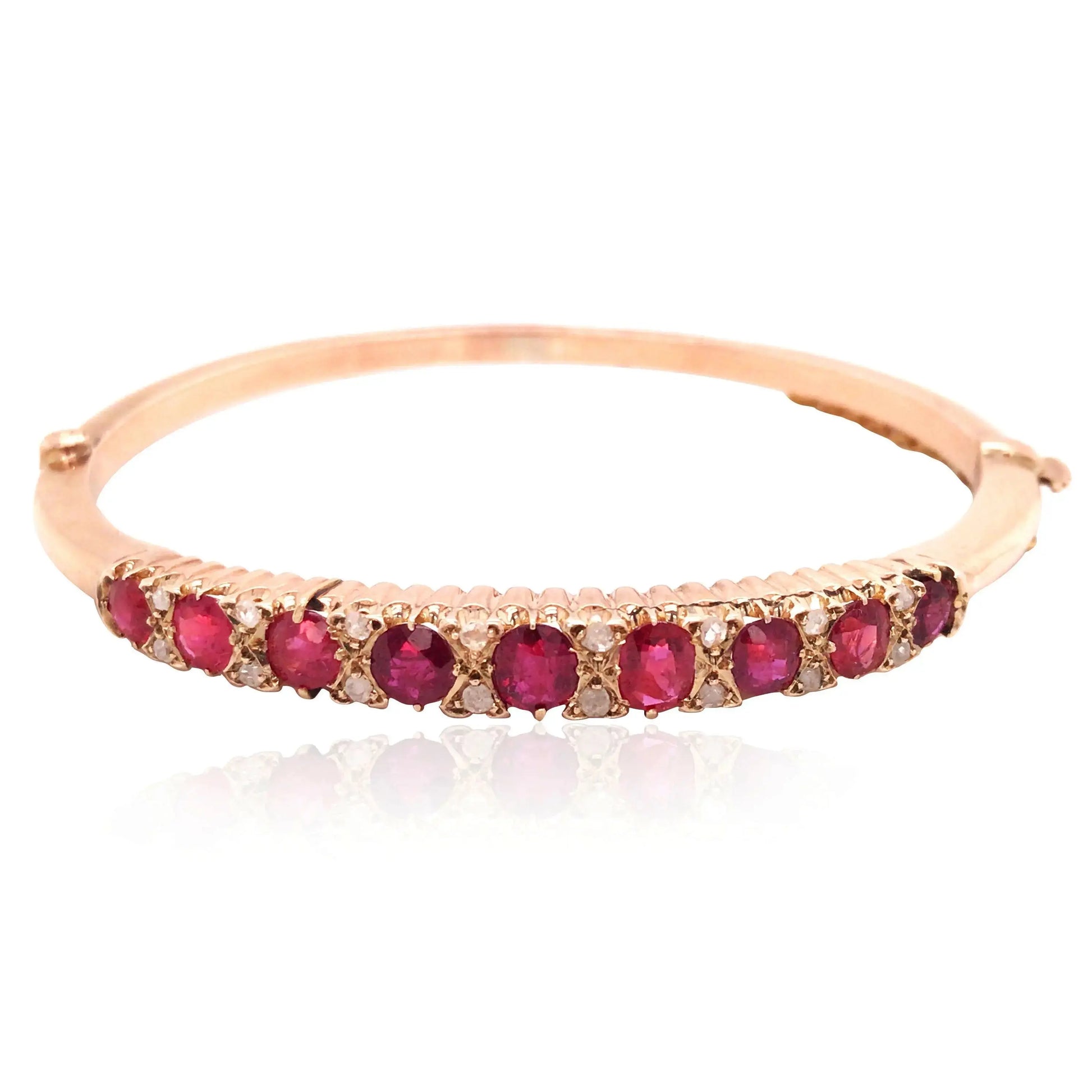 10K Gold Ruby Diamond Bangle, GIA Lueur Jewelry