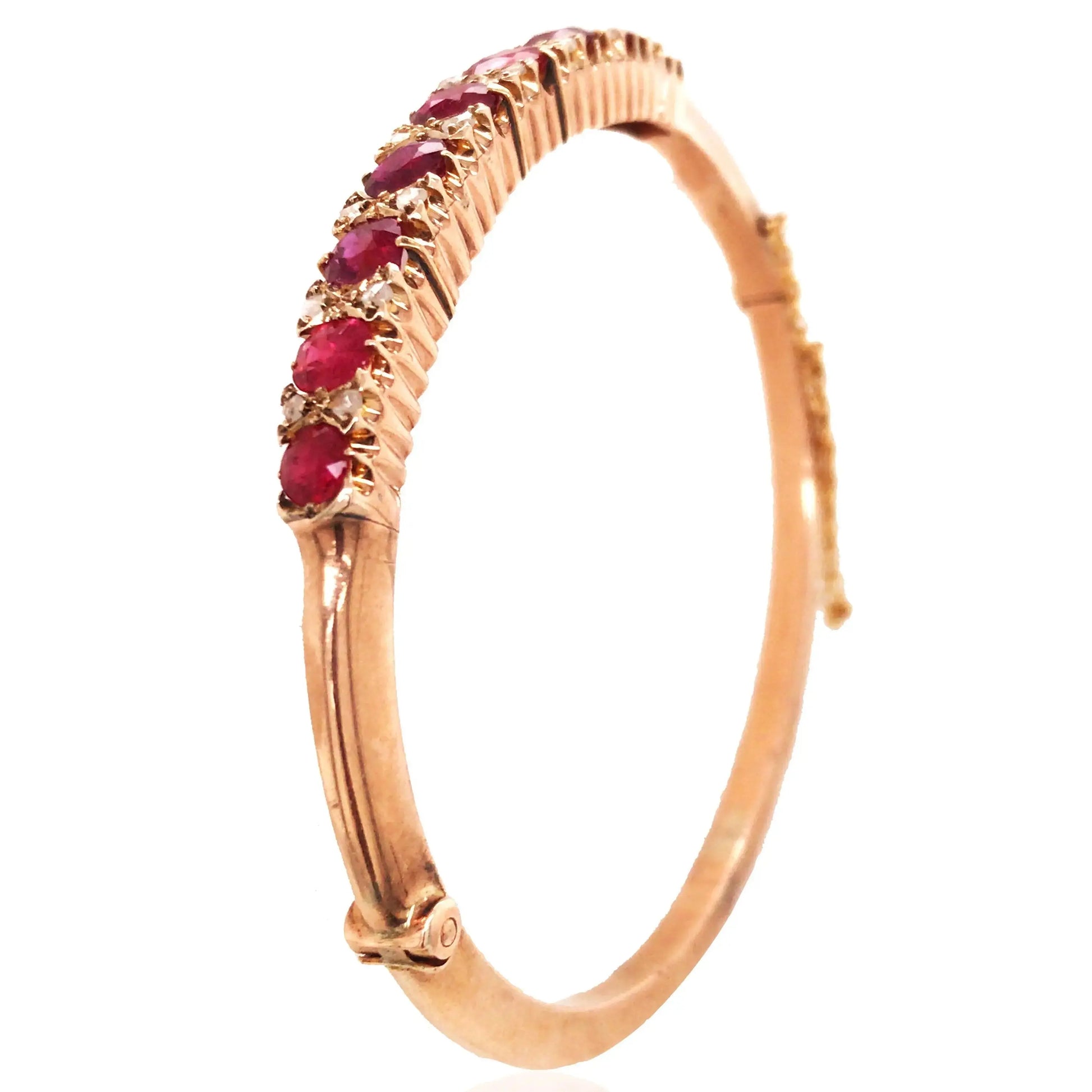 10K Gold Ruby Diamond Bangle, GIA Lueur Jewelry