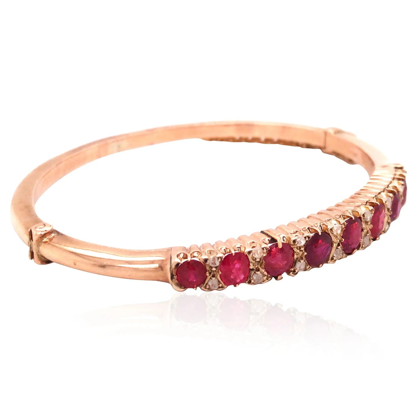 10K Gold Ruby Diamond Bangle, GIA Lueur Jewelry
