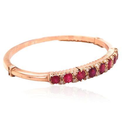 10K Gold Ruby Diamond Bangle, GIA Lueur Jewelry