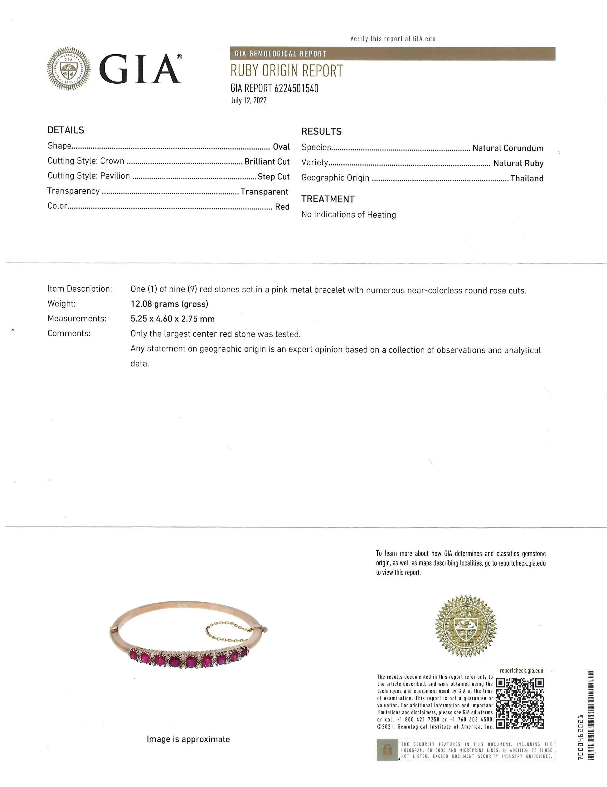 10K Gold Ruby Diamond Bangle, GIA Lueur Jewelry