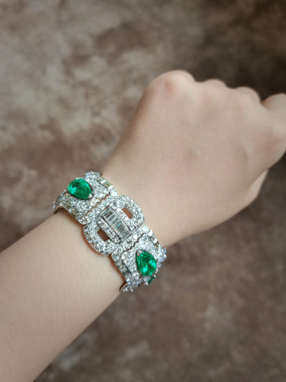 Platinum Colombia Emerald Diamond Bracelet, SSEF Lueur Jewelry