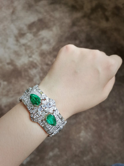 Platinum Colombia Emerald Diamond Bracelet, SSEF Lueur Jewelry