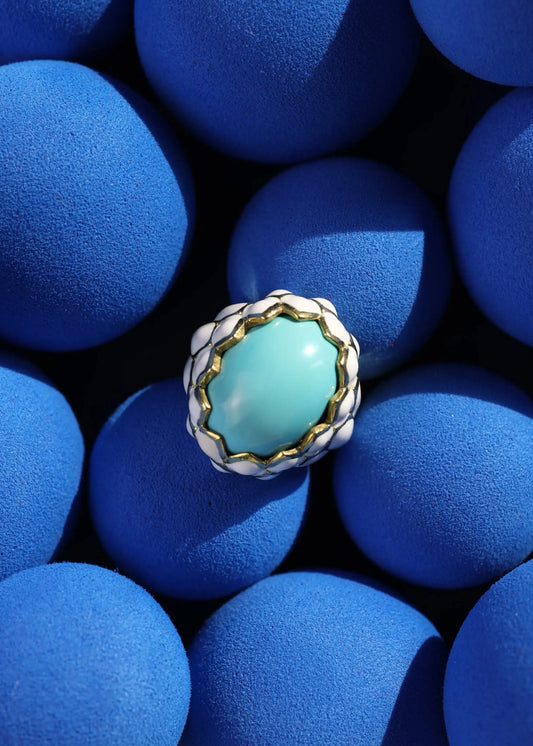 David Webb, 18K Gold Turquoise Enamel Ring David Webb