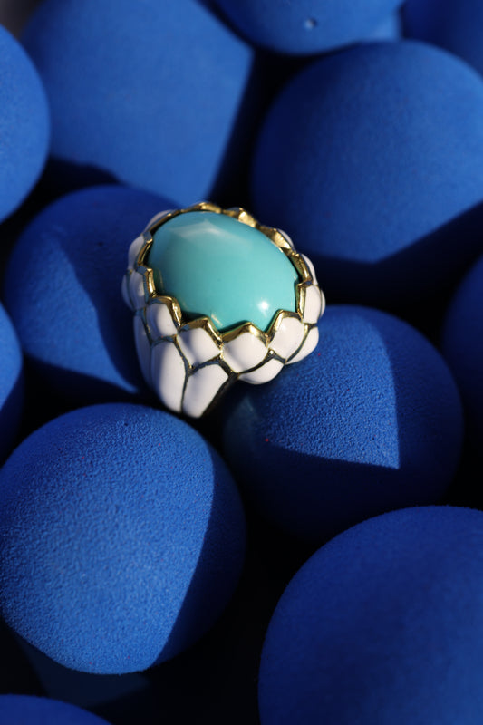 David Webb, 18K Gold Turquoise Enamel Ring