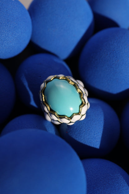 David Webb, 18K Gold Turquoise Enamel Ring