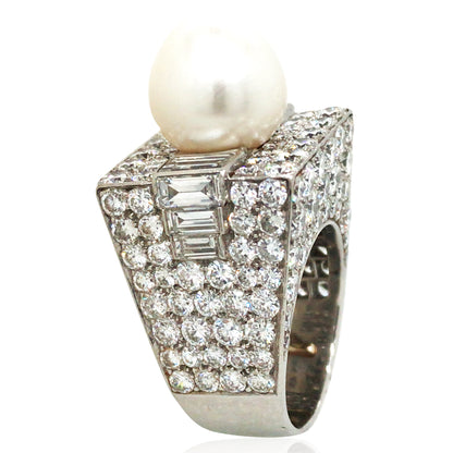 Bvlgari, Platinum Pearl Diamond Trombino Ring, GIA