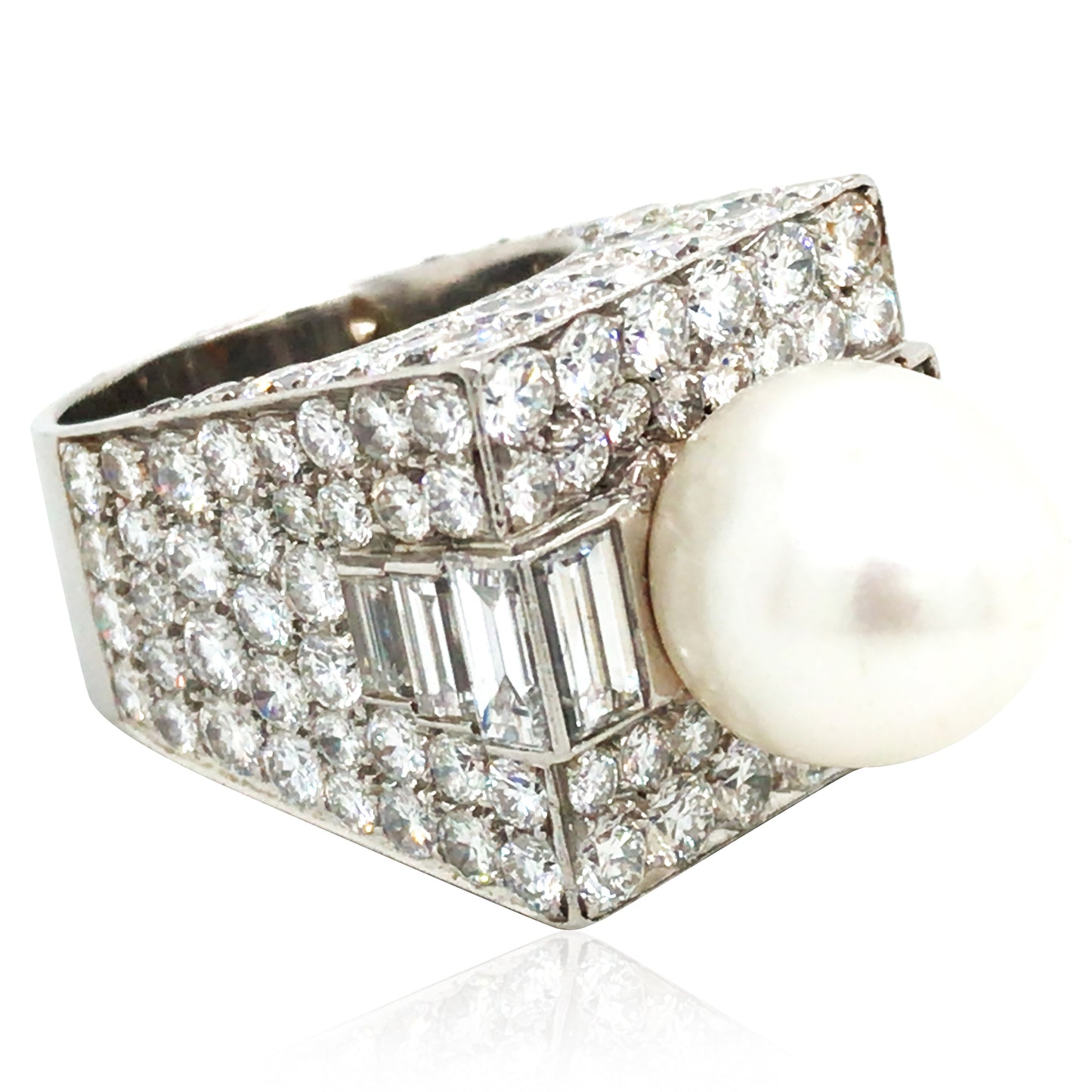 Bvlgari, Platinum Pearl Diamond Trombino Ring, GIA