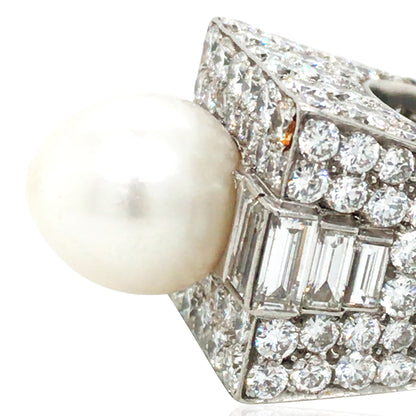 Bvlgari, Platinum Pearl Diamond Trombino Ring, GIA
