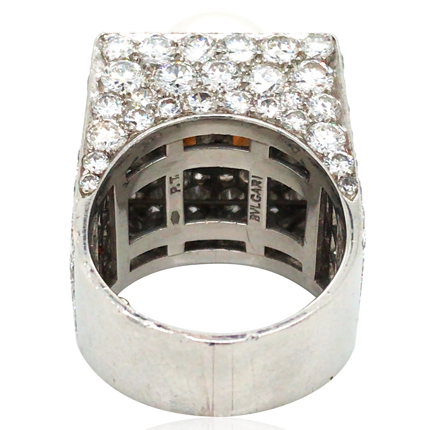 Bvlgari, Platinum Pearl Diamond Trombino Ring, GIA
