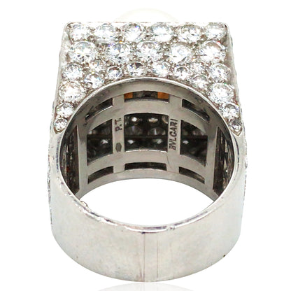 Bvlgari, Platinum Pearl Diamond Trombino Ring, GIA