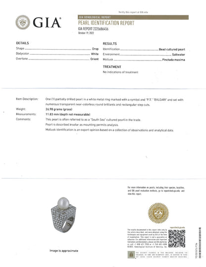Bvlgari, Platinum Pearl Diamond Trombino Ring, GIA