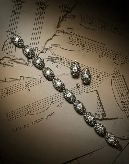 M. Buccellati, Silver-topped Gold Diamond Bracelet and Earrings Buccellati