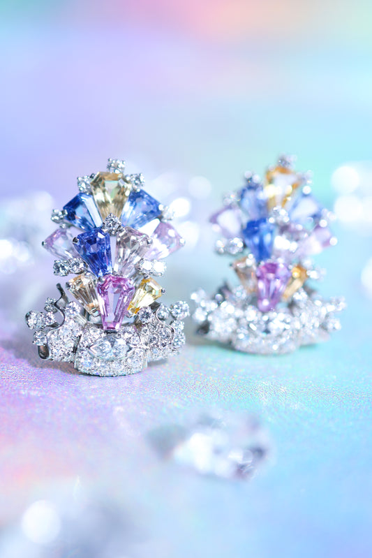 Oscar Heyman, Platinum Multi-color Sapphire Diamond Earrings, Certificate