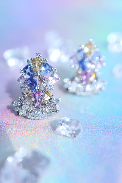 Oscar Heyman, Platinum Multi-color Sapphire Diamond Earrings, Certificate