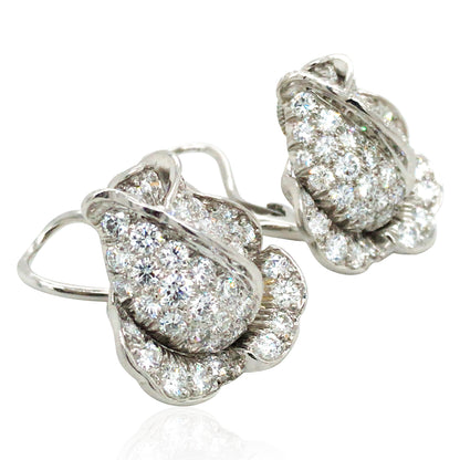 Oscar Heyman, Platinum 18K Gold Diamond Flower Earrings, Certificate