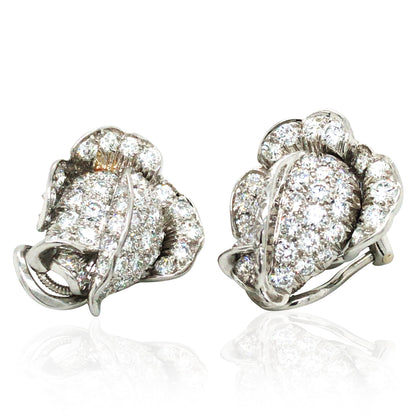 Oscar Heyman, Platinum 18K Gold Diamond Flower Earrings, Certificate