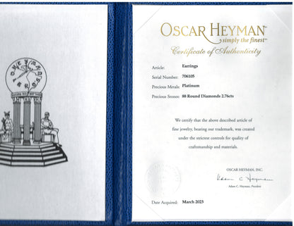 Oscar Heyman, Platinum 18K Gold Diamond Flower Earrings, Certificate