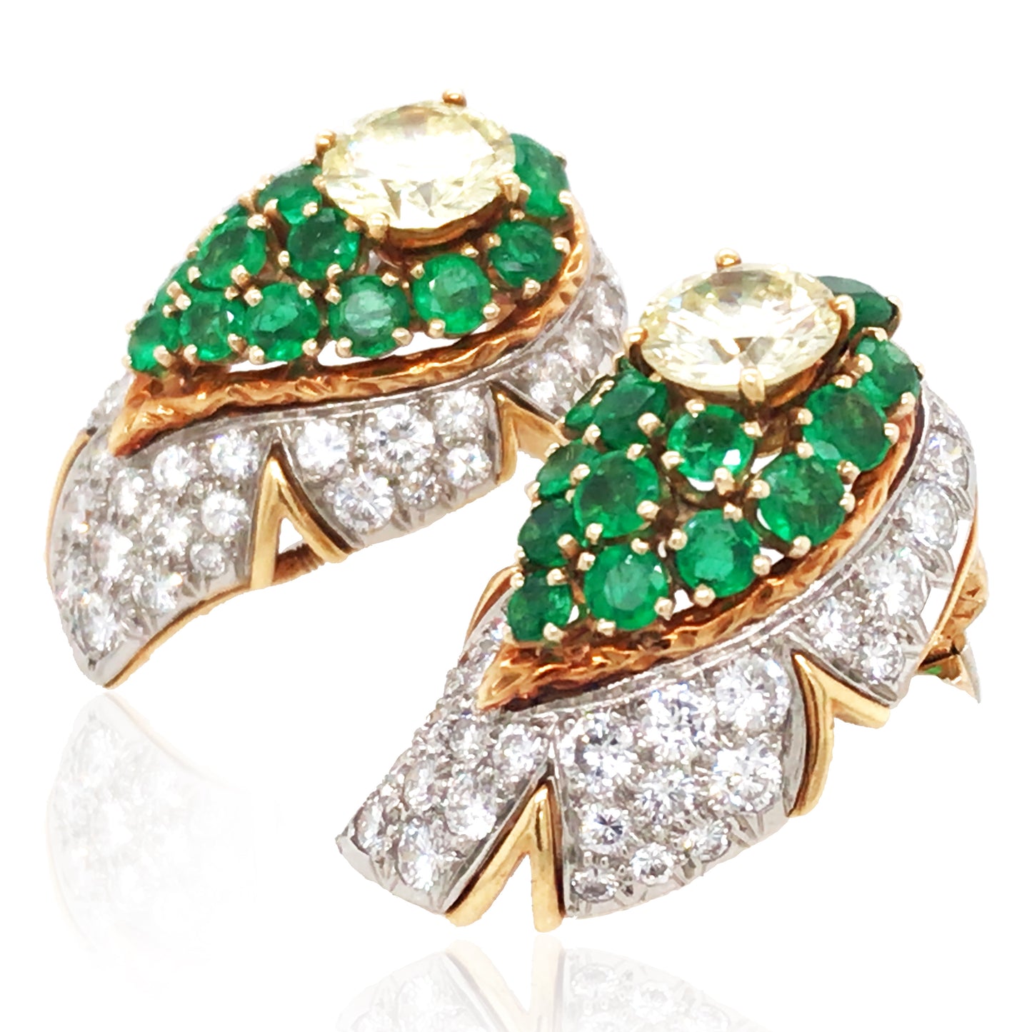 Color Diamond, Diamond Emerald Gold Earrings，André Vassort