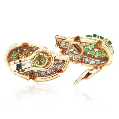 Color Diamond, Diamond Emerald Gold Earrings，André Vassort