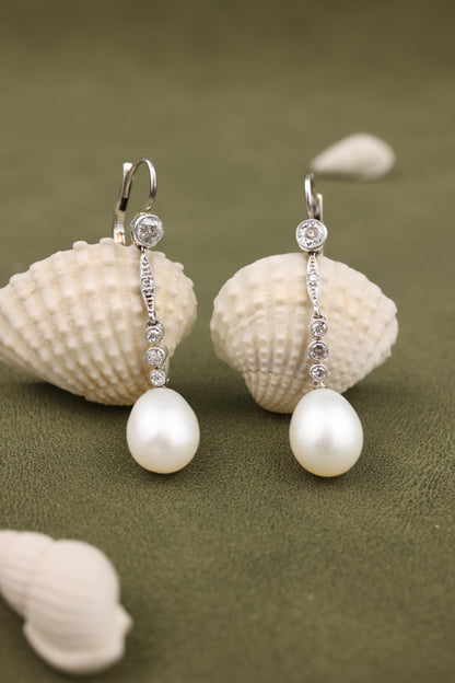 Natural Pearl Diamond Earrings, DSEF
