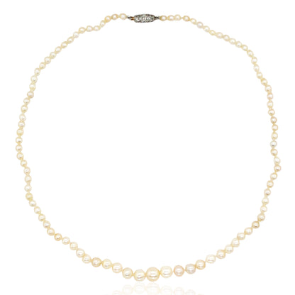 Edwardian Natural Pearl Diamond Necklace, GIA