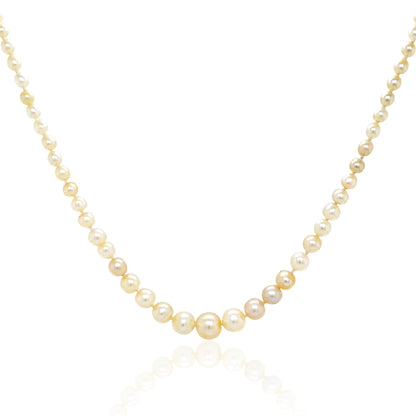 Edwardian Natural Pearl Diamond Necklace, GIA