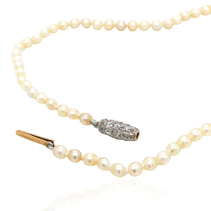Edwardian Natural Pearl Diamond Necklace, GIA