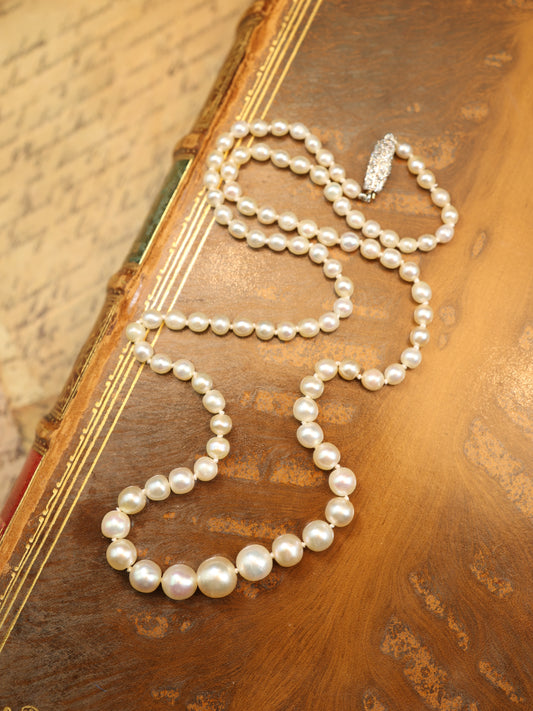 Edwardian Natural Pearl Diamond Necklace, GIA