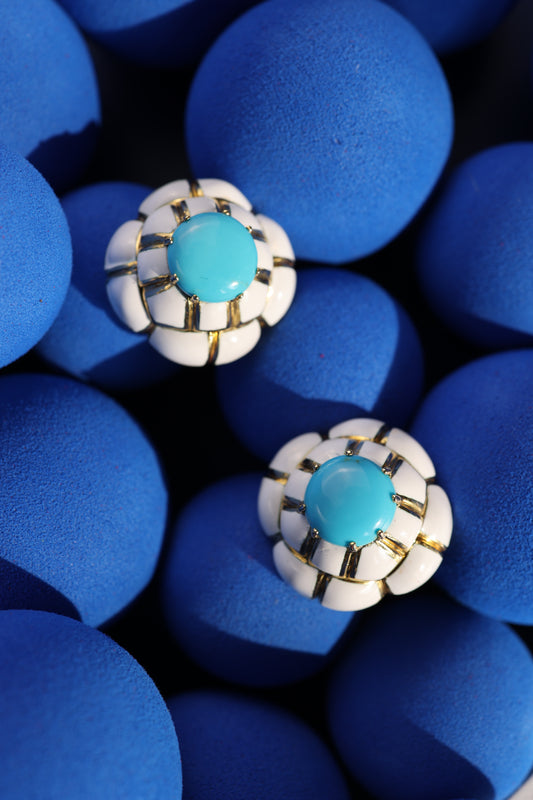 David Webb, 18K Gold Turquoise Earrings