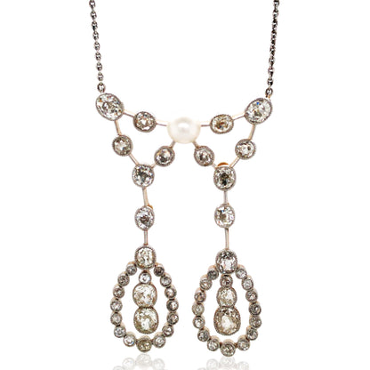 Edwardian Natural Pearl Diamond Necklace