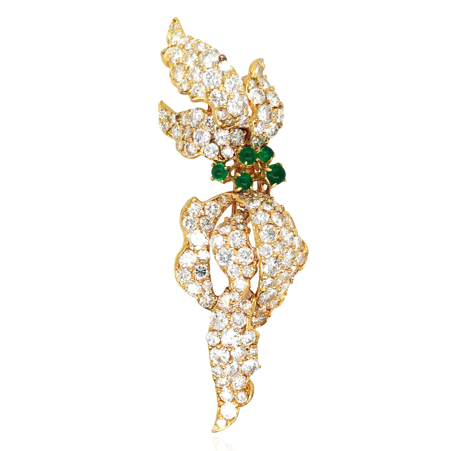 Cartier, 18K Gold Emerald Diamond Flower Brooch