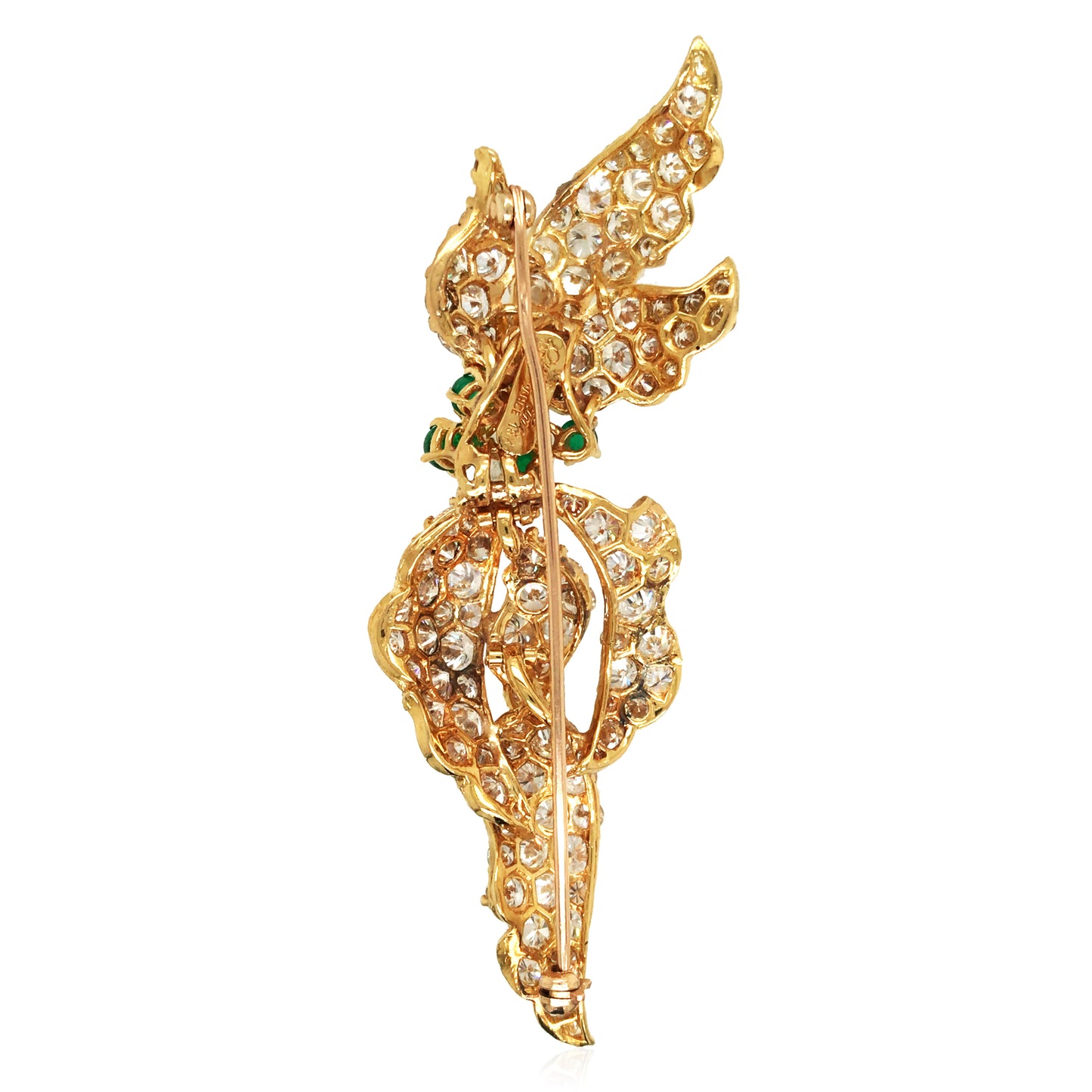 Cartier, 18K Gold Emerald Diamond Flower Brooch