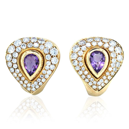 Cartier, 18K Gold Amethyst Diamond Earrings Cartier