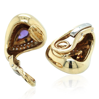 Cartier, 18K Gold Amethyst Diamond Earrings Cartier