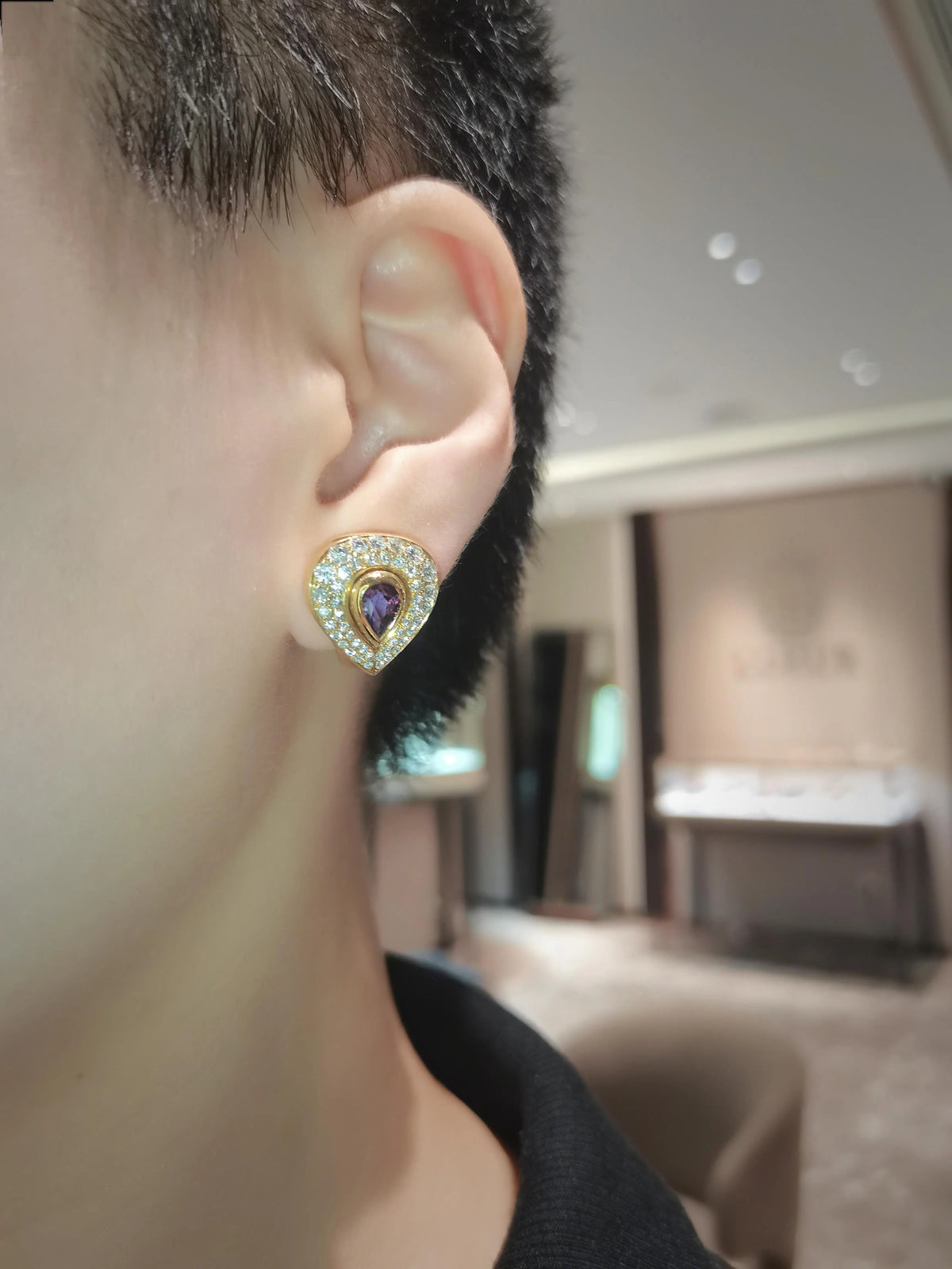 Cartier, 18K Gold Amethyst Diamond Earrings
