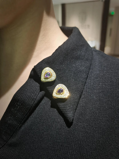 Cartier, 18K Gold Amethyst Diamond Earrings