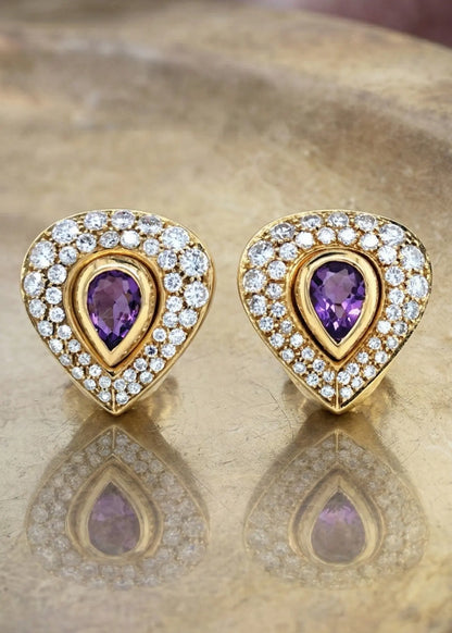 Cartier, 18K Gold Amethyst Diamond Earrings Cartier