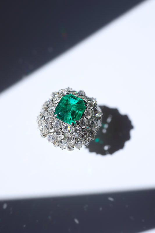 David Webb, Platinum Colombia minor Emerald Diamond Ring, AGL