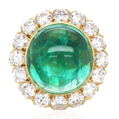 18K Gold 12.6ct Colombia Minor Emerald Diamond Ring, AGL Lueur Jewelry