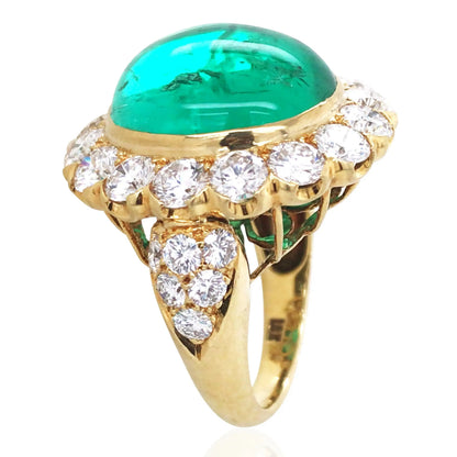 18K Gold 12.6ct Colombia Minor Emerald Diamond Ring, AGL Lueur Jewelry