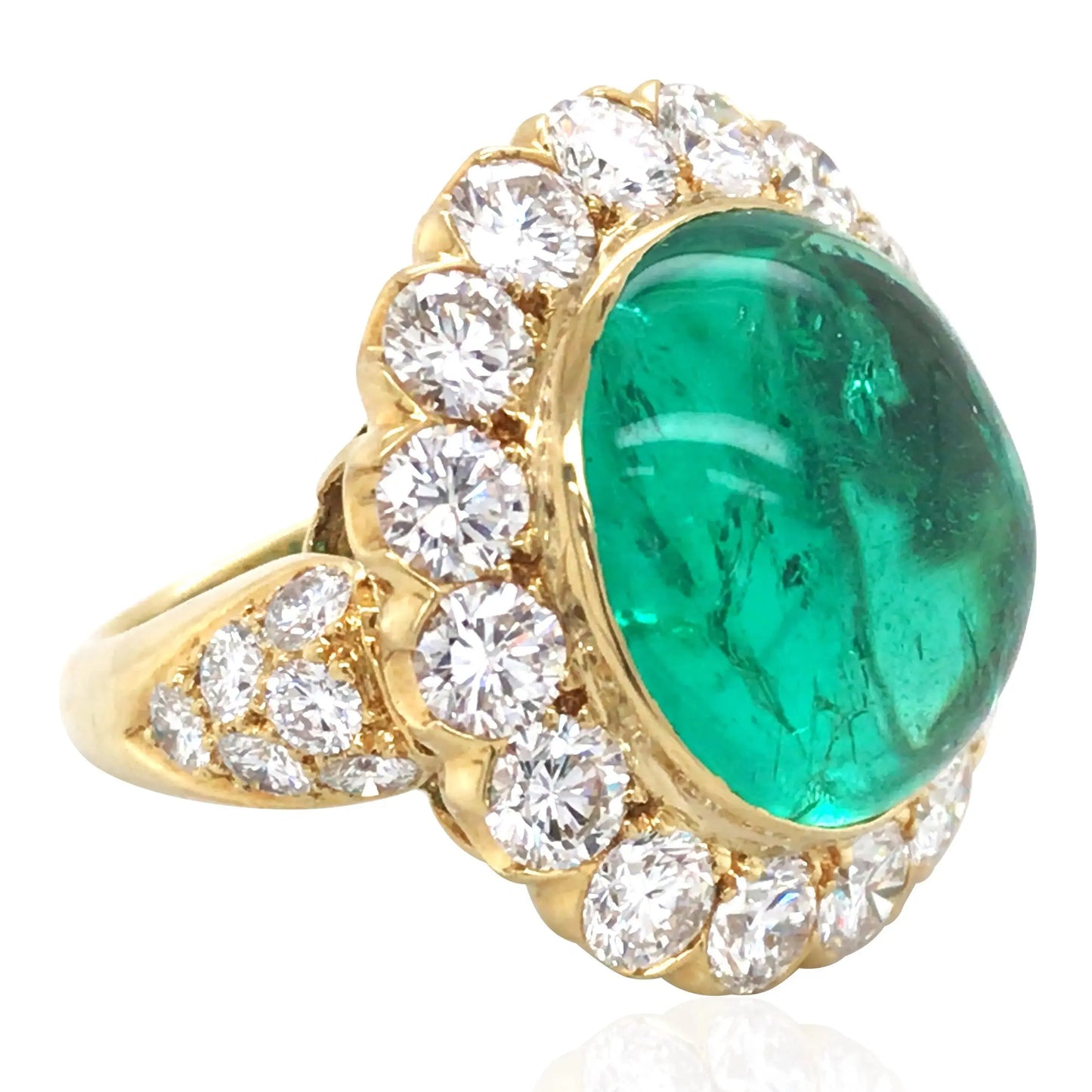 18K Gold 12.6ct Colombia Minor Emerald Diamond Ring, AGL Lueur Jewelry